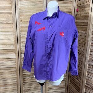 Las Olas Purple Button Down Long Sleeve Shirt Red Hat Heels Size XL Free Shirt